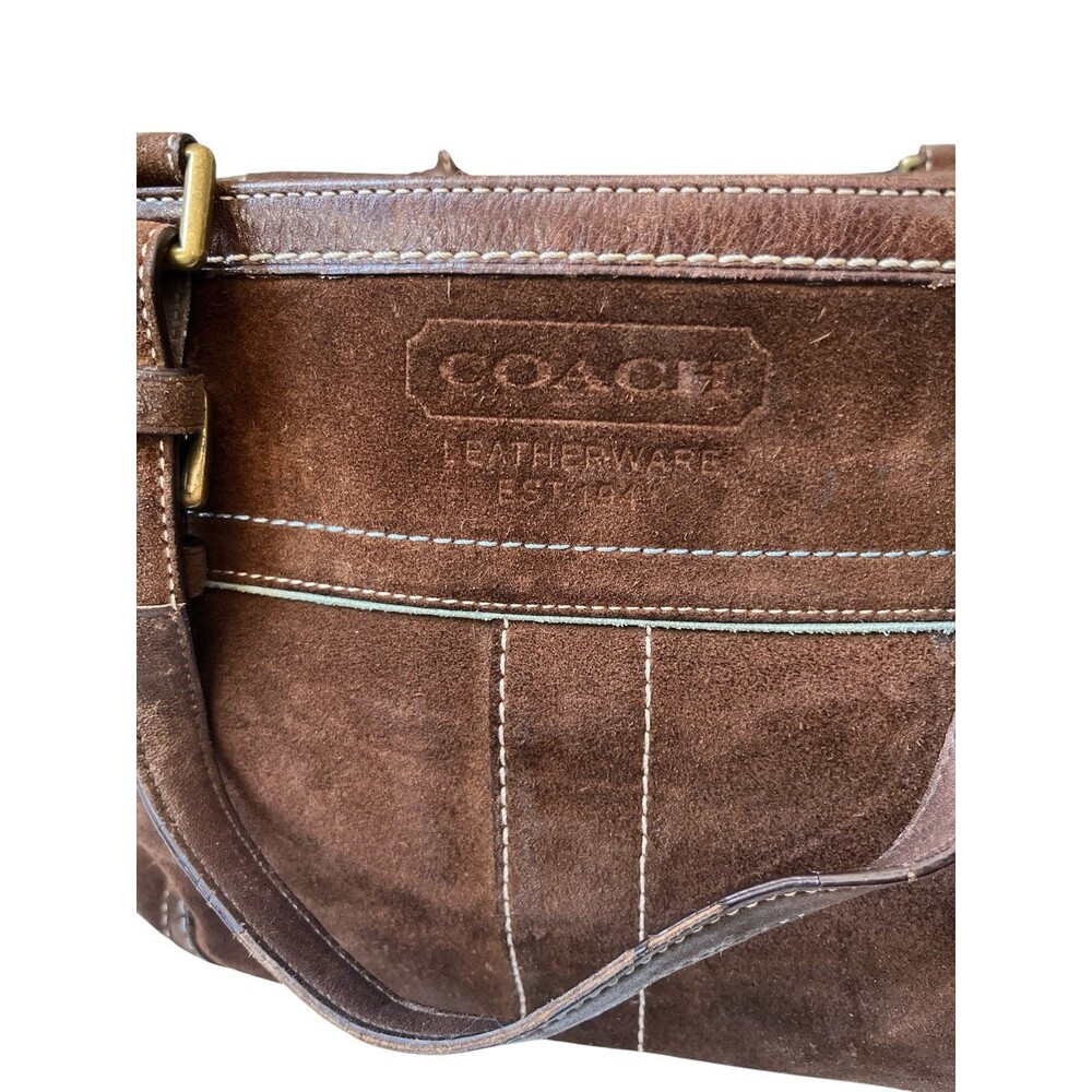 Coach Vintage Hampton Gallery Brown Suede Purse Shoulder Bag Tote 8B03 READ - Picture 7 of 16